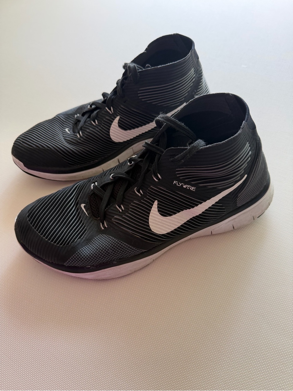 Nike Men’s Black Athletic Flywire Mid-Top Shoes with White Swoosh